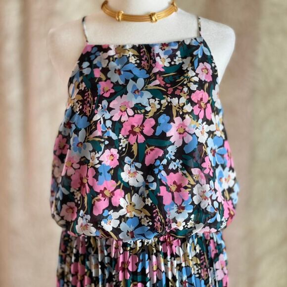 NWT Sam Edelman Multicolor Floral Maxi Dress Pleated Chiffon Lined Boho Size 12 - Picture 4 of 8